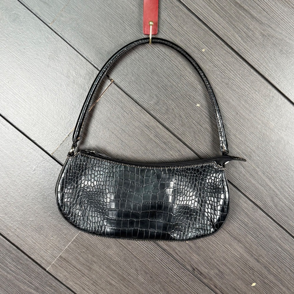 Nine West Y2K Black Croc Embossed Patent Shoulder Bag Baguette Purse Going Out